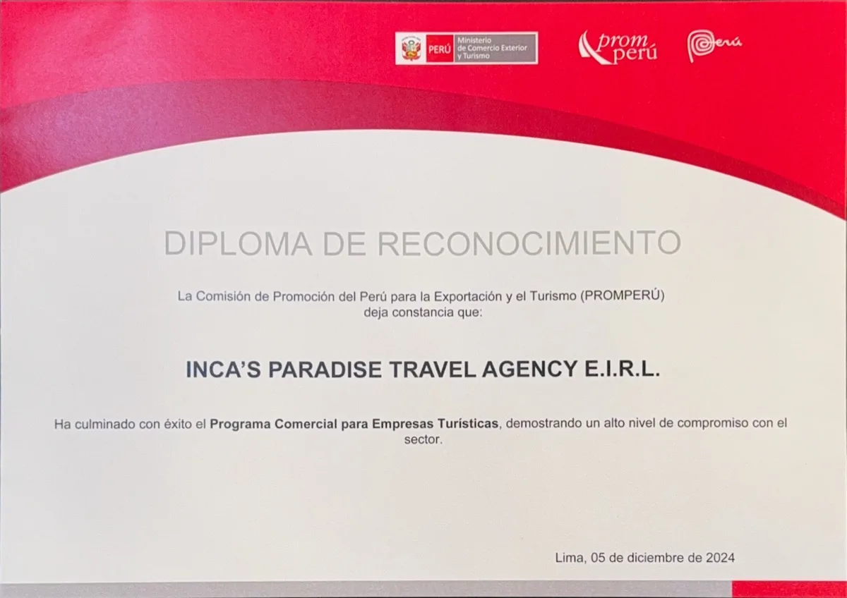 Diploma de Reconocimiento al Compromiso Turístico – PROMPERÚ